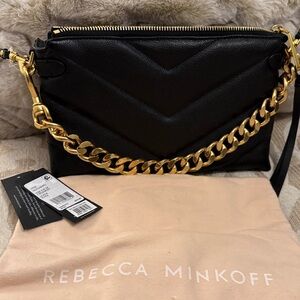 Rebecca Minkoff Edie Black Crossbody with Gold Chain Accent